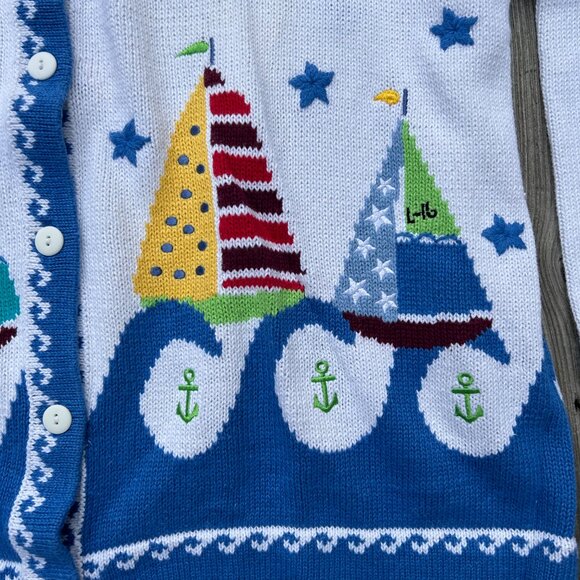 The Quacker Factory women's 2X cardigan sweater sailboats boats - Picture 3 of 16